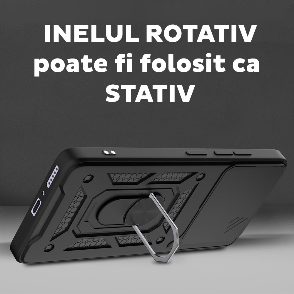 Husa pentru Xiaomi 17T Pro cu inel rotativ 360 Daden, Camshield series, Hybrid Antisoc, Slider pentru protectia camerei, Albastru
