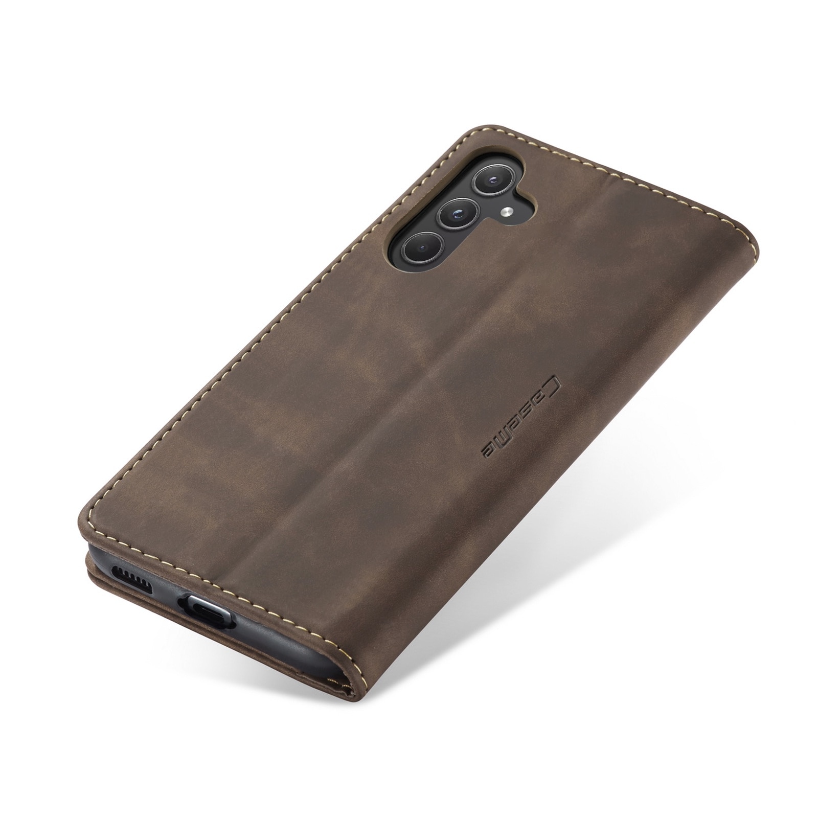 Husa pentru Samsung Galaxy A55, CaseMe, slim piele, tip portofel, stand, inchidere magnetica, textura catifelata, Maro coffee