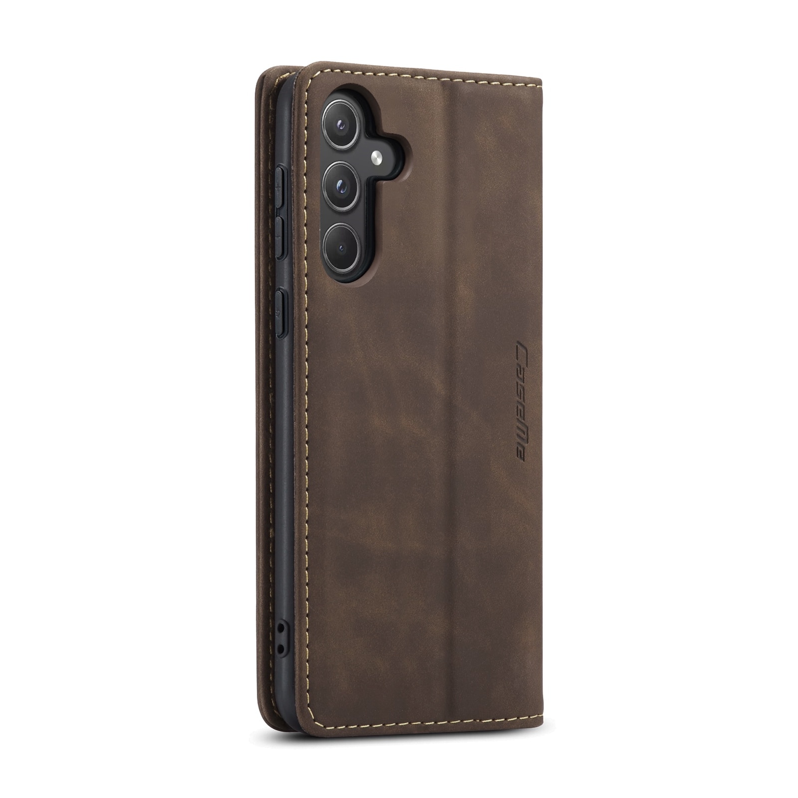Husa pentru Samsung Galaxy A55, CaseMe, slim piele, tip portofel, stand, inchidere magnetica, textura catifelata, Maro coffee