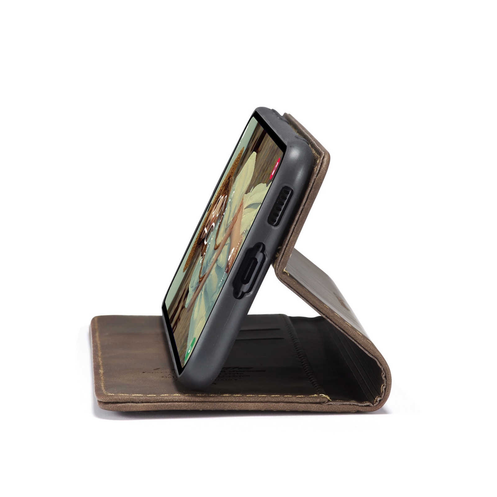 Husa pentru Samsung Galaxy A55, CaseMe, slim piele, tip portofel, stand, inchidere magnetica, textura catifelata, Maro coffee