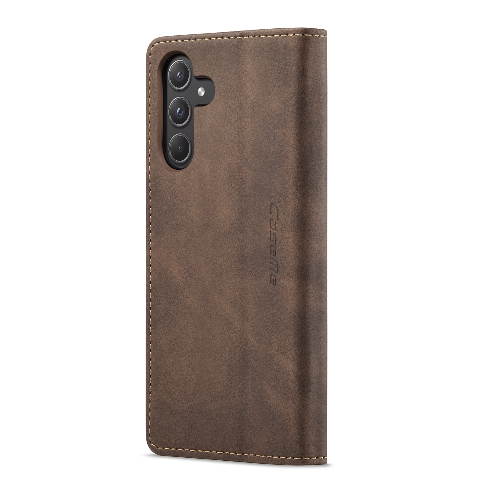 Husa pentru Samsung Galaxy A55, CaseMe, slim piele, tip portofel, stand, inchidere magnetica, textura catifelata, Maro coffee