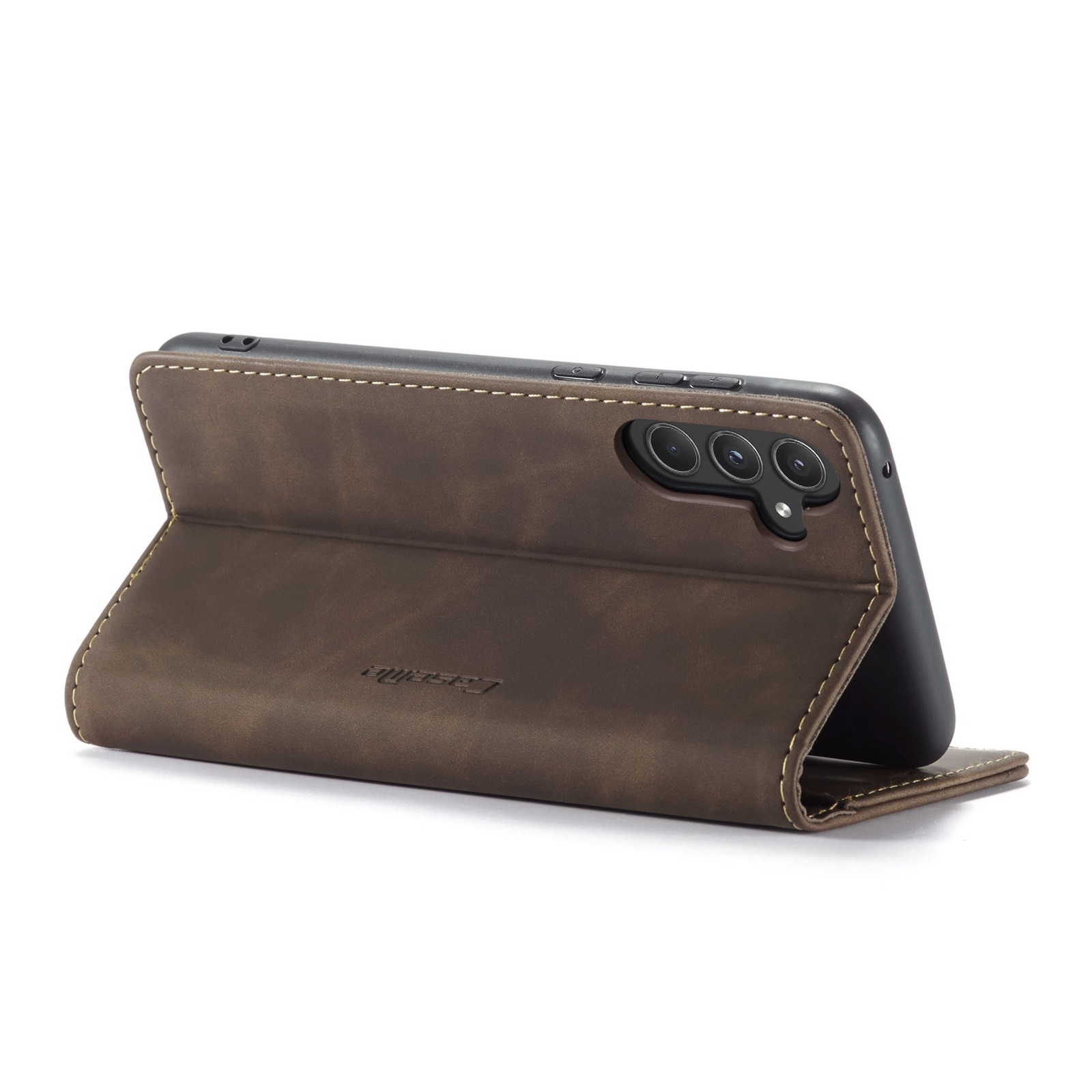 Husa pentru Samsung Galaxy A55, CaseMe, slim piele, tip portofel, stand, inchidere magnetica, textura catifelata, Maro coffee