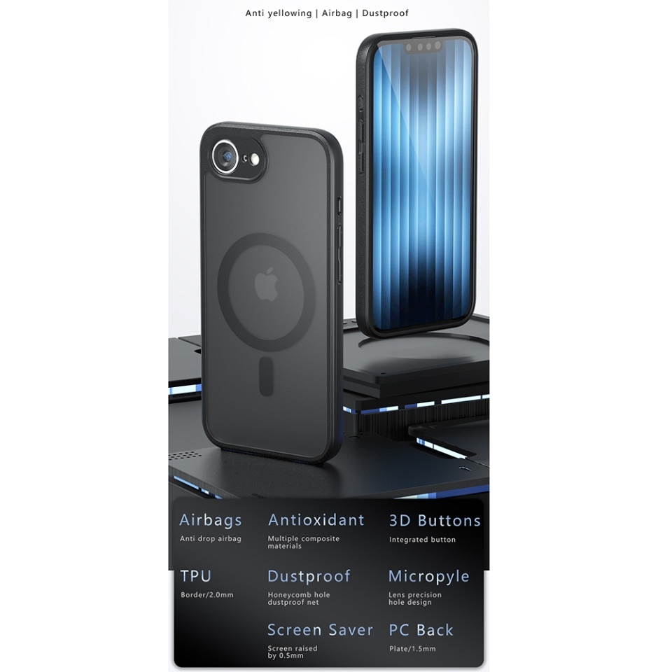 Husa pentru iPhone 11 Pro, SKYDDAR INNOVATION, PureFrost MagSafe, AntiSoc, set cu sticker, Negru frost