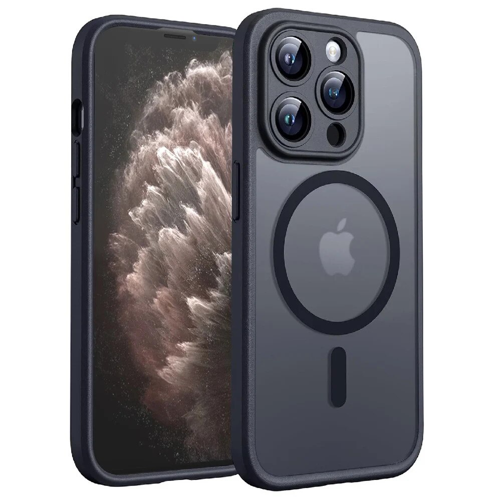 Husa pentru iPhone 11 Pro, SKYDDAR INNOVATION, PureFrost MagSafe, AntiSoc, set cu sticker, Negru frost