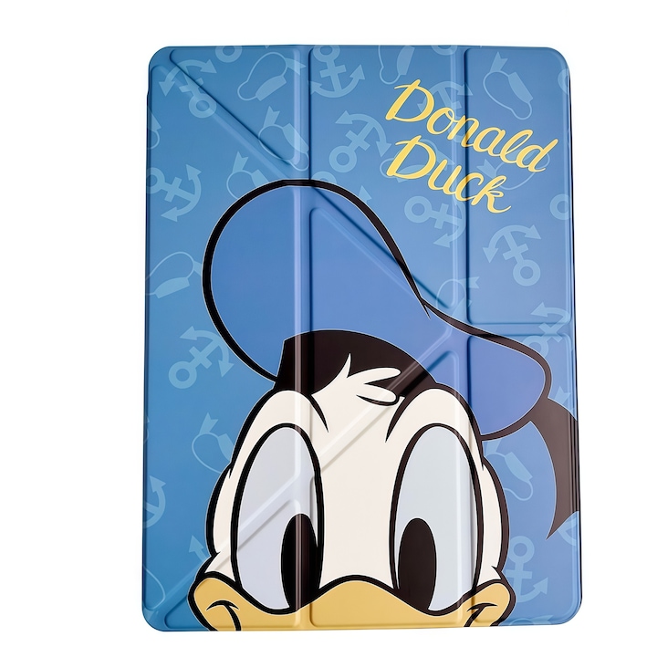 Husa Smart Cover pentru iPad Air 13" (M3 / M2) / Pro 12.9" (Gen 3-6), Stand Pliabil tip Y (Origami), Design Donald Duck, Slot pentru Pen, Functie Auto Sleep/Wake, Protectie Anti-soc, Albastru, Alb