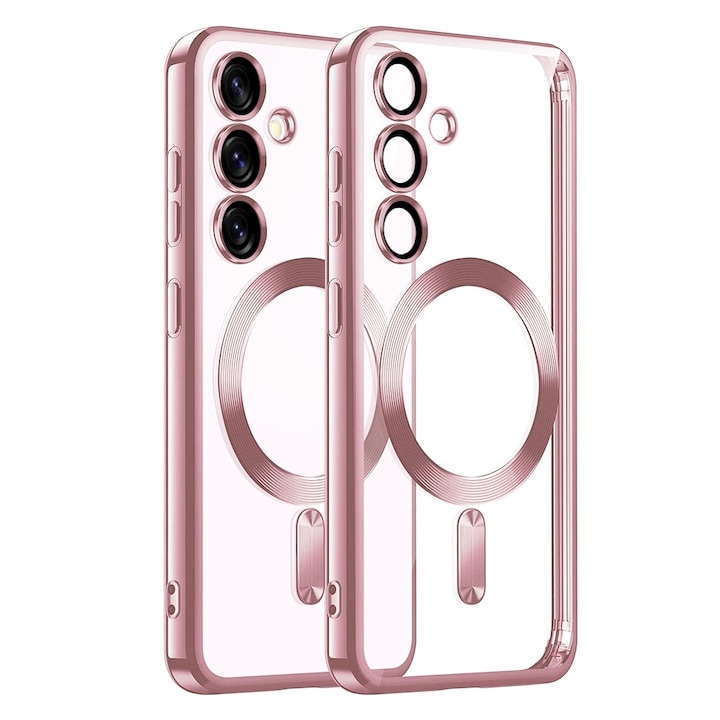 Husa pentru Samsung Galaxy S25 cu MagSafe si protectie pentru lentile anti-shock 1.5 mm transparent - Roz