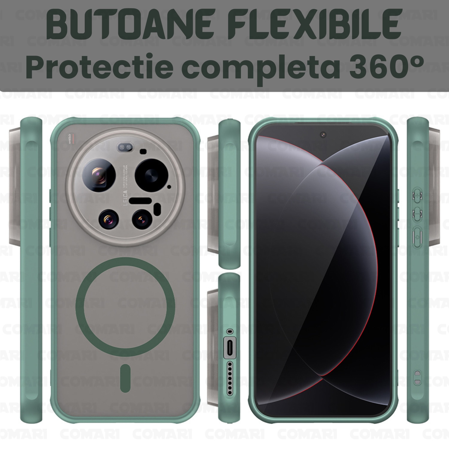 Husa pentru Xiaomi 17 Ultra Comari® Pulse, MagSafe, protectie anti-soc, design mat antiamprenta, bumpere ranforsate, protectie camera, Verde