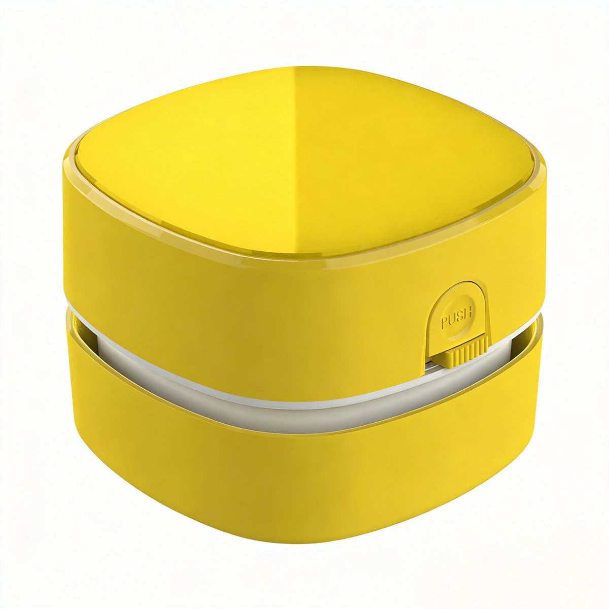 Mini aspirator de birou K0443-emagCJ-13927, fara fir, alimentare 2xAA, cap rotativ 360°, recipient din acril transparent, galben