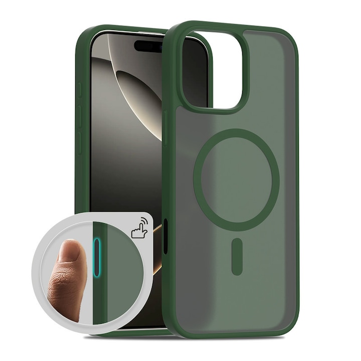 Husa telefon pentru iPhone 16 Pro, protectie socuri, mata, verde, TPU