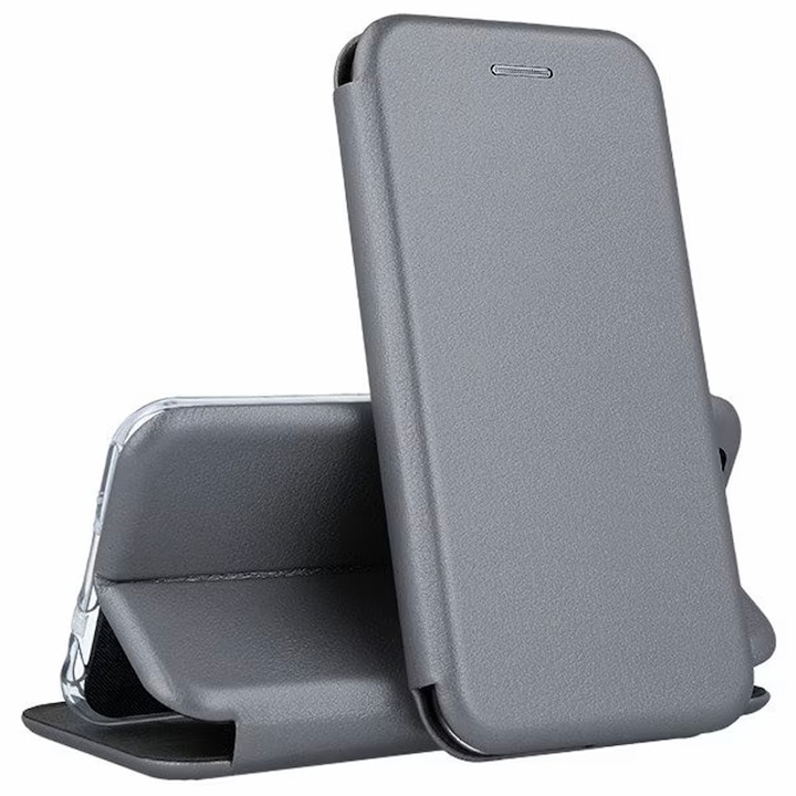 Husa pentru Motorola Edge 40 Neo Tip carte DaDen®, Suport card, Functie de Stand si Inchidere Magnetica, Protectie Sporita, Gri