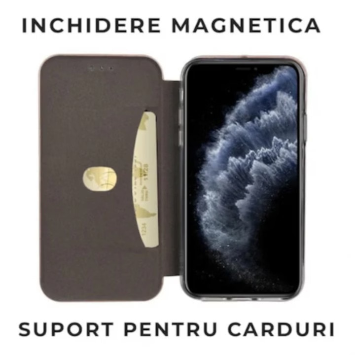 Husa Carte Flip Cover, piele ecologica, compatibila cu Oppo Reno 6 5G, Albastru