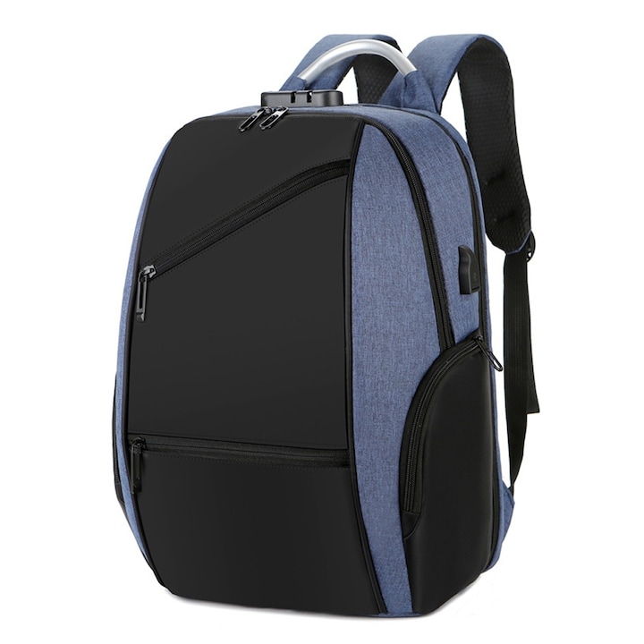 Rucsac laptop 15.6 inch, AMRINUGL, impermeabil, cu port USB, albastru