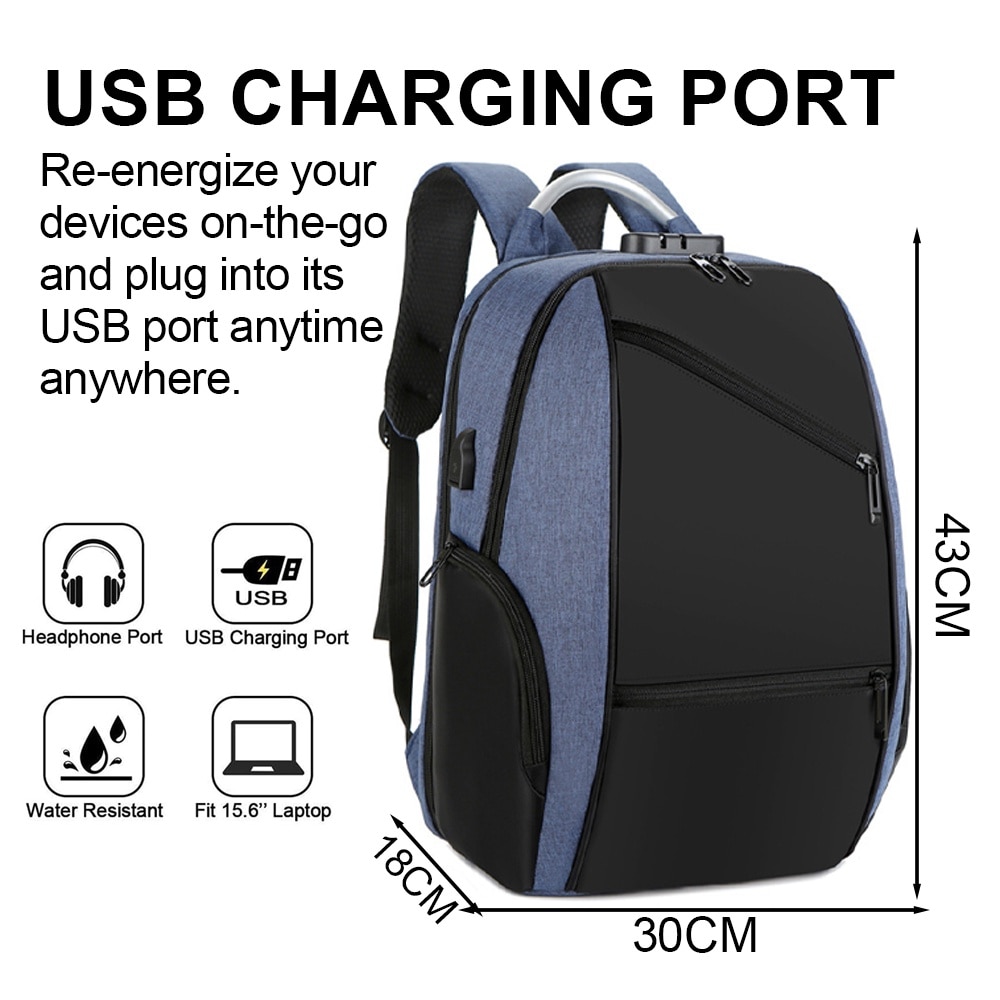 Rucsac laptop 15.6 inch, AMRINUGL, impermeabil, cu port USB, albastru