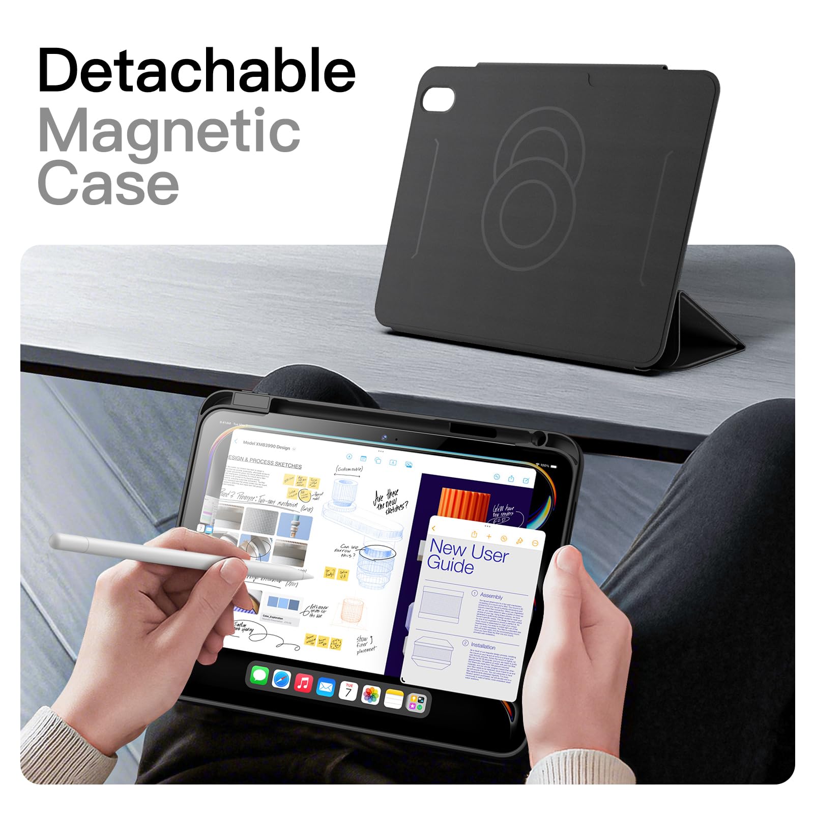 Husa Tableta Pentru iPad 11th/10th Gen, Detasabila Magnetic Cu Suport Pen, Rotire 360 Grade, Negru