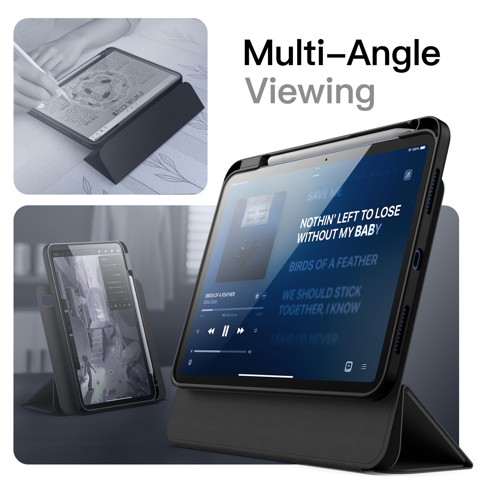 Husa Tableta Pentru iPad 11th/10th Gen, Detasabila Magnetic Cu Suport Pen, Rotire 360 Grade, Negru
