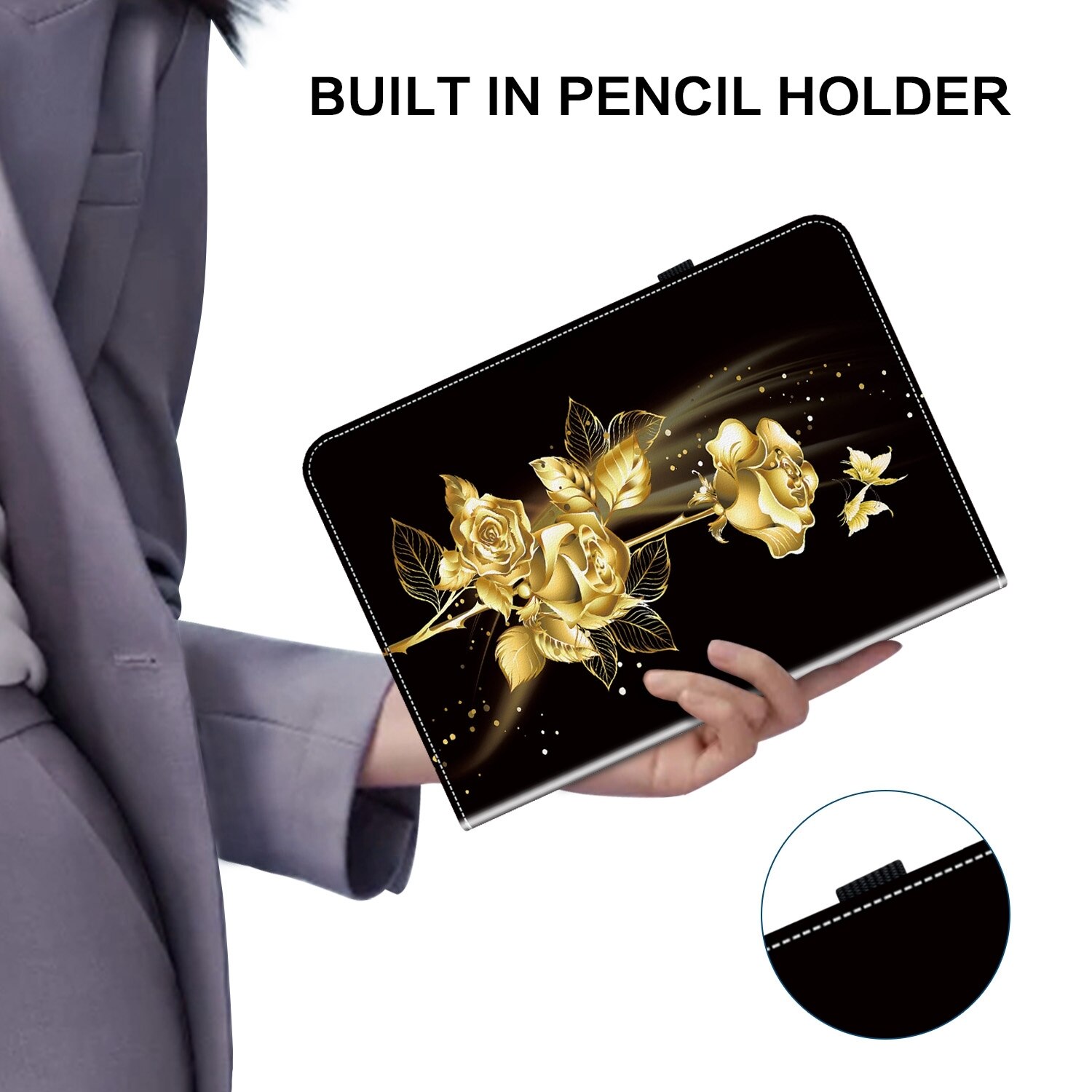Husa tableta pentru Lenovo Tab P11 Pro Gen 2 11.2, din piele texturata cu un design pictat, model fluture auriu pe roz