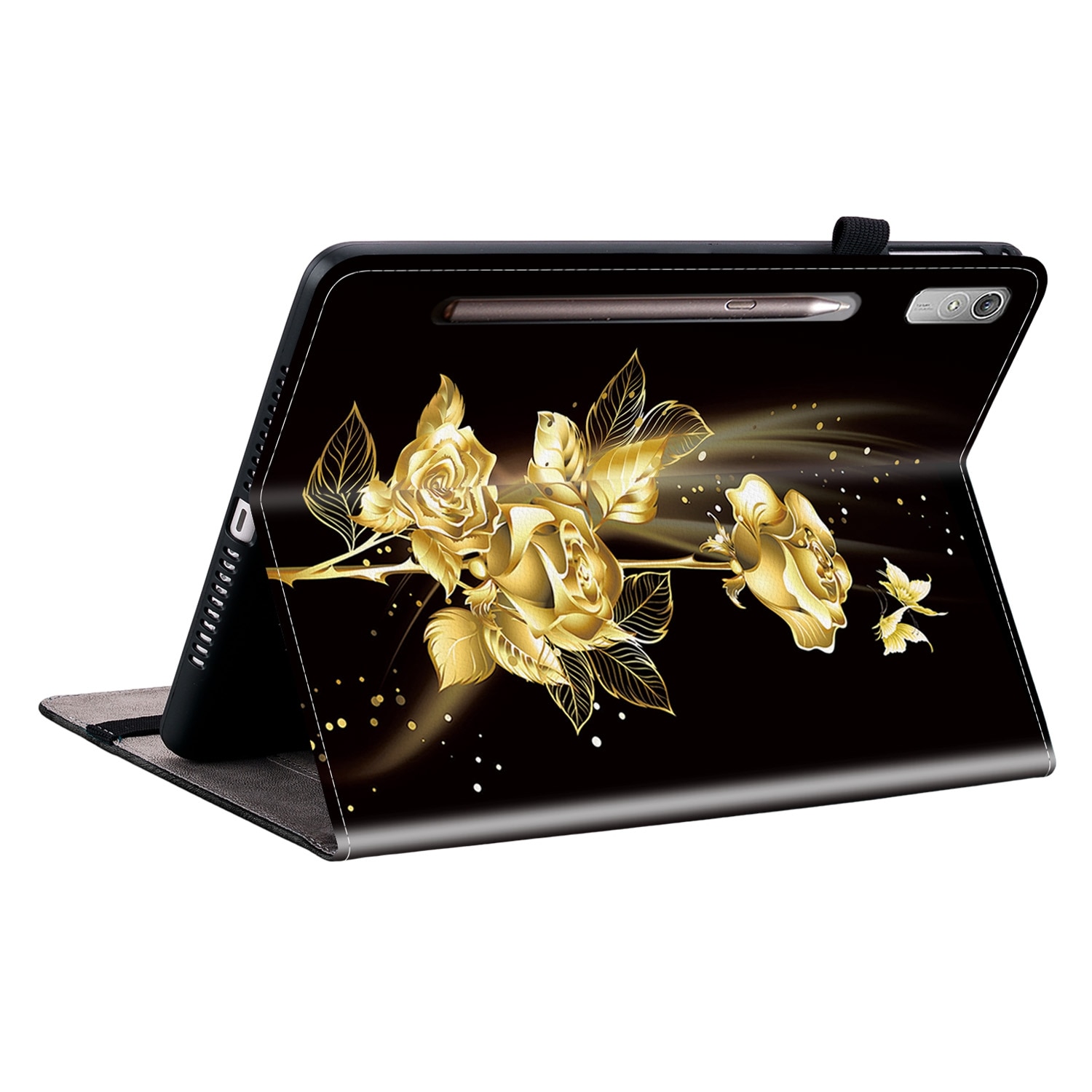 Husa tableta pentru Lenovo Tab P11 Pro Gen 2 11.2, din piele texturata cu un design pictat, model fluture auriu pe roz
