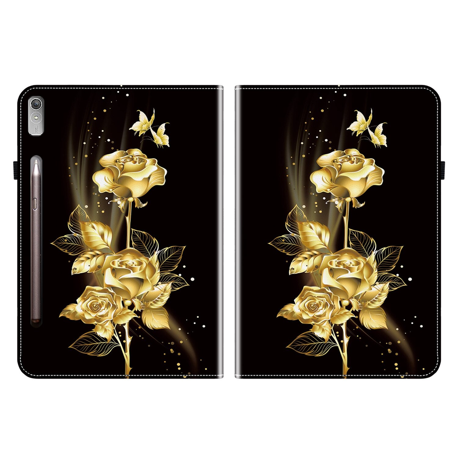 Husa tableta pentru Lenovo Tab P11 Pro Gen 2 11.2, din piele texturata cu un design pictat, model fluture auriu pe roz