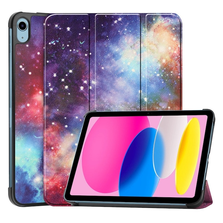 Husa pentru Apple iPad 10 / iPad 11 (A16) (10.9"-11"), GalaxyPrint, Imprimeu stele, Protectie completa, Multicolor
