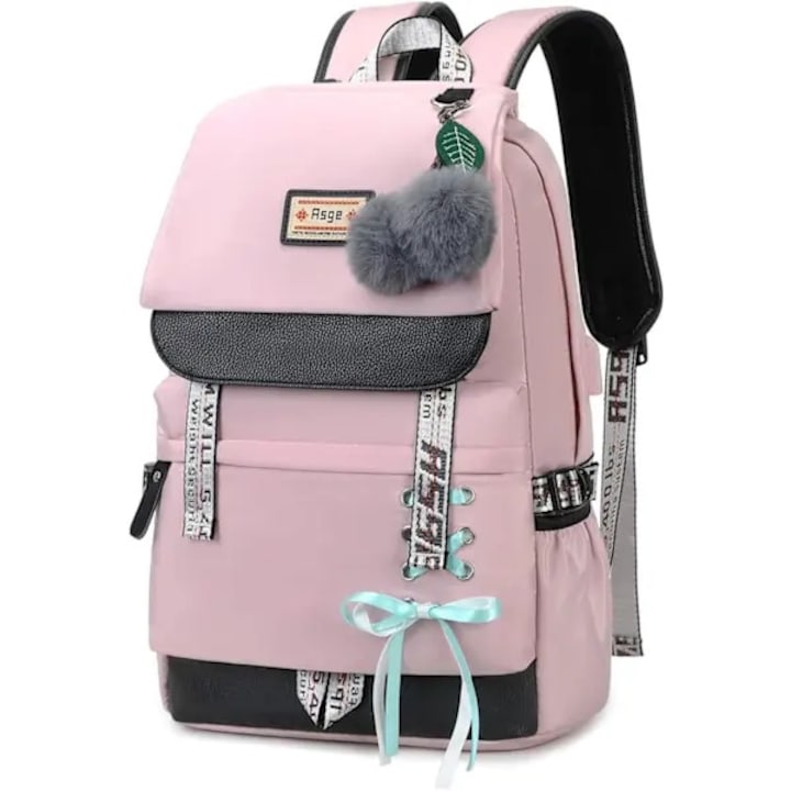 Rucsac scolar pentru fete, impermeabil, roz, 15.6 inch