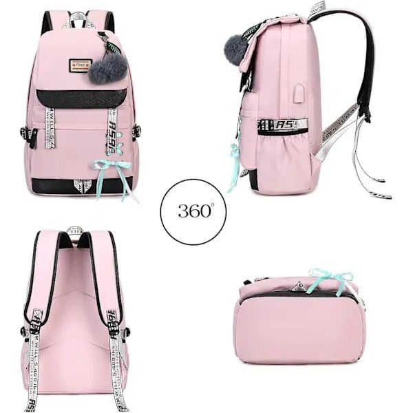 Rucsac scolar pentru fete, impermeabil, roz, 15.6 inch