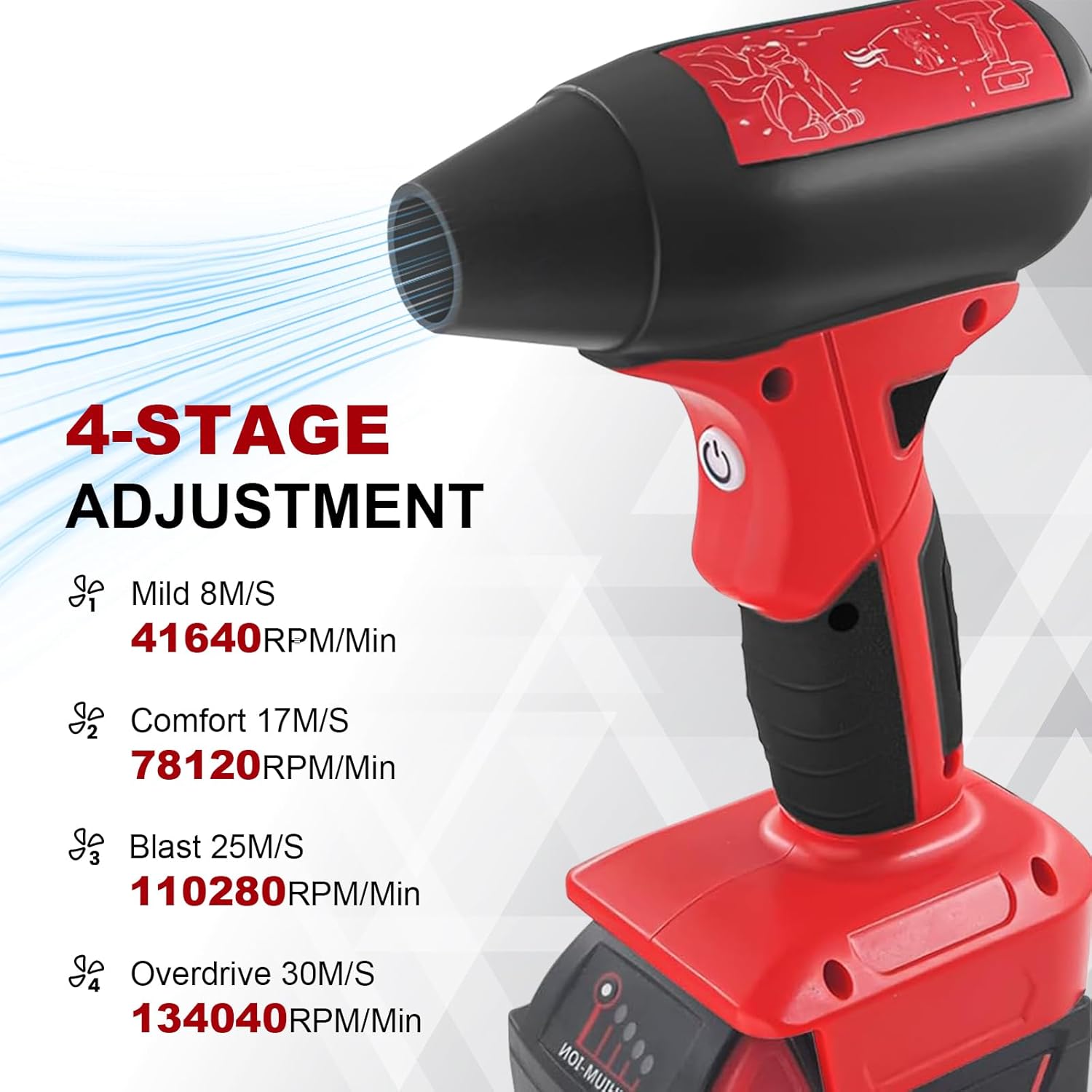Suflanta cu aer comprimat, suflanta alimentata cu baterie compatibila cu Einhell Power X-Change 18V, suflanta PC 130000RPM, suflanta cu aer comprimat cu 4 viteze, suflanta auto pentru tastaturi/electronice