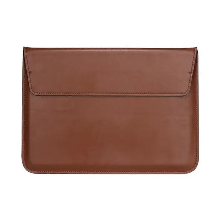 Husa plic din piele PU pentru laptop/iPad MacBook Air 13,3" / iPad Pro 12,9", clapeta rabatabila stand, captuseala moale, maro, FRU-CJK0424-260710-2593
