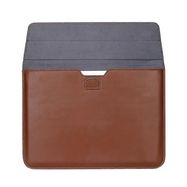 Husa plic din piele PU pentru laptop/iPad MacBook Air 13,3" / iPad Pro 12,9", clapeta rabatabila stand, captuseala moale, maro, FRU-CJK0424-260710-2593
