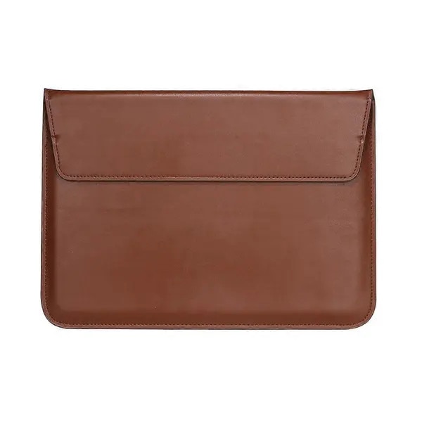 Husa plic din piele PU pentru laptop/iPad MacBook Air 13,3" / iPad Pro 12,9", clapeta rabatabila stand, captuseala moale, maro, FRU-CJK0424-260710-2593