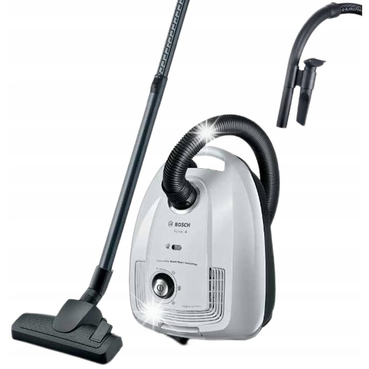 Aspirator cu sac Bosch BGL 38WH2, 600W, filtru HEPA, alb, 10m raza de actiune