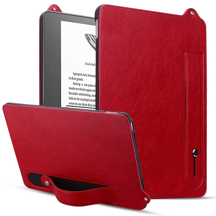 Husa tableta pentru Amazon Kindle Scribe 10.2 2024, spate din piele TPU, carcasa cu bratara, rosu
