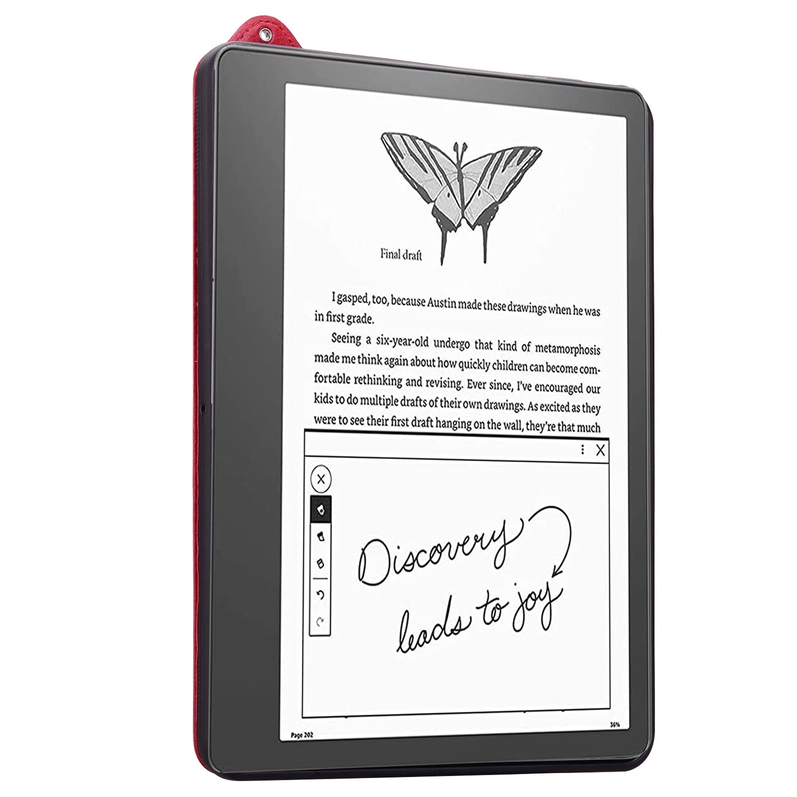 Husa tableta pentru Amazon Kindle Scribe 10.2 2024, spate din piele TPU, carcasa cu bratara, rosu