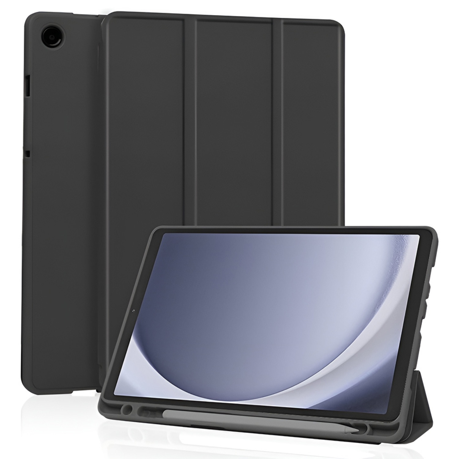 Husa pentru Samsung Galaxy Tab A11 / A9 Comari® EliteCover, protectie completa, functie stand trifold, suport stylus integrat, design elegant tip carte, Negru