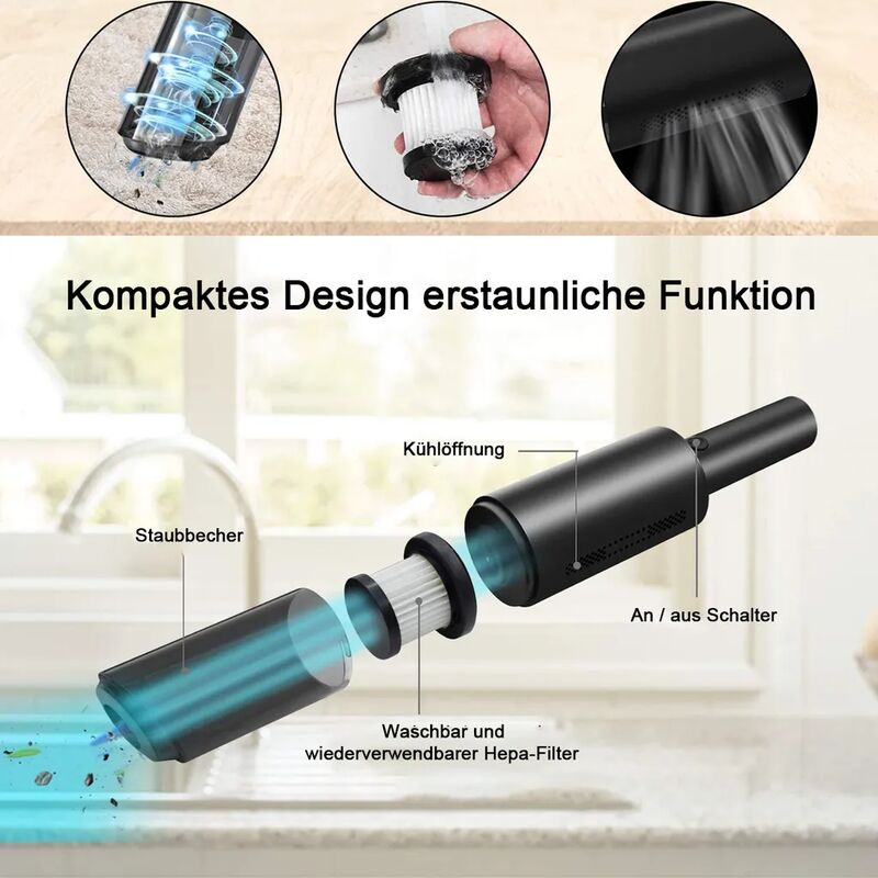 Aspirator de mana fara fir, negru, 120W, 6000Pa, 1 bucata