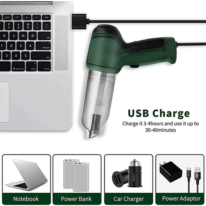 Mini aspirator de mana fara fir 3 in 1, verde militar, utilizare umeda si uscata (1 bucata)