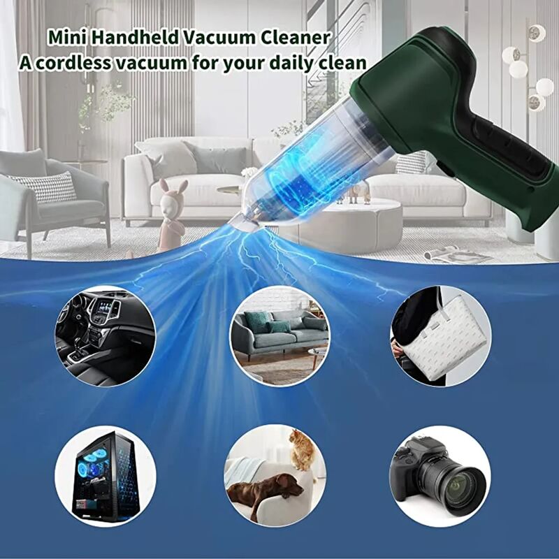 Mini aspirator de mana fara fir 3 in 1, verde militar, utilizare umeda si uscata (1 bucata)