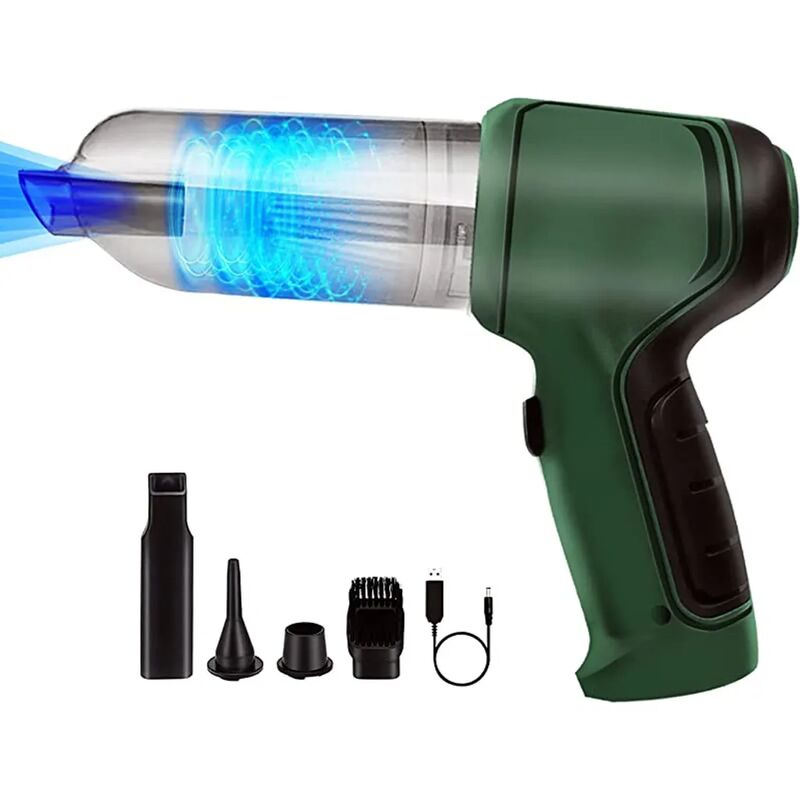 Mini aspirator de mana fara fir 3 in 1, verde militar, utilizare umeda si uscata (1 bucata)