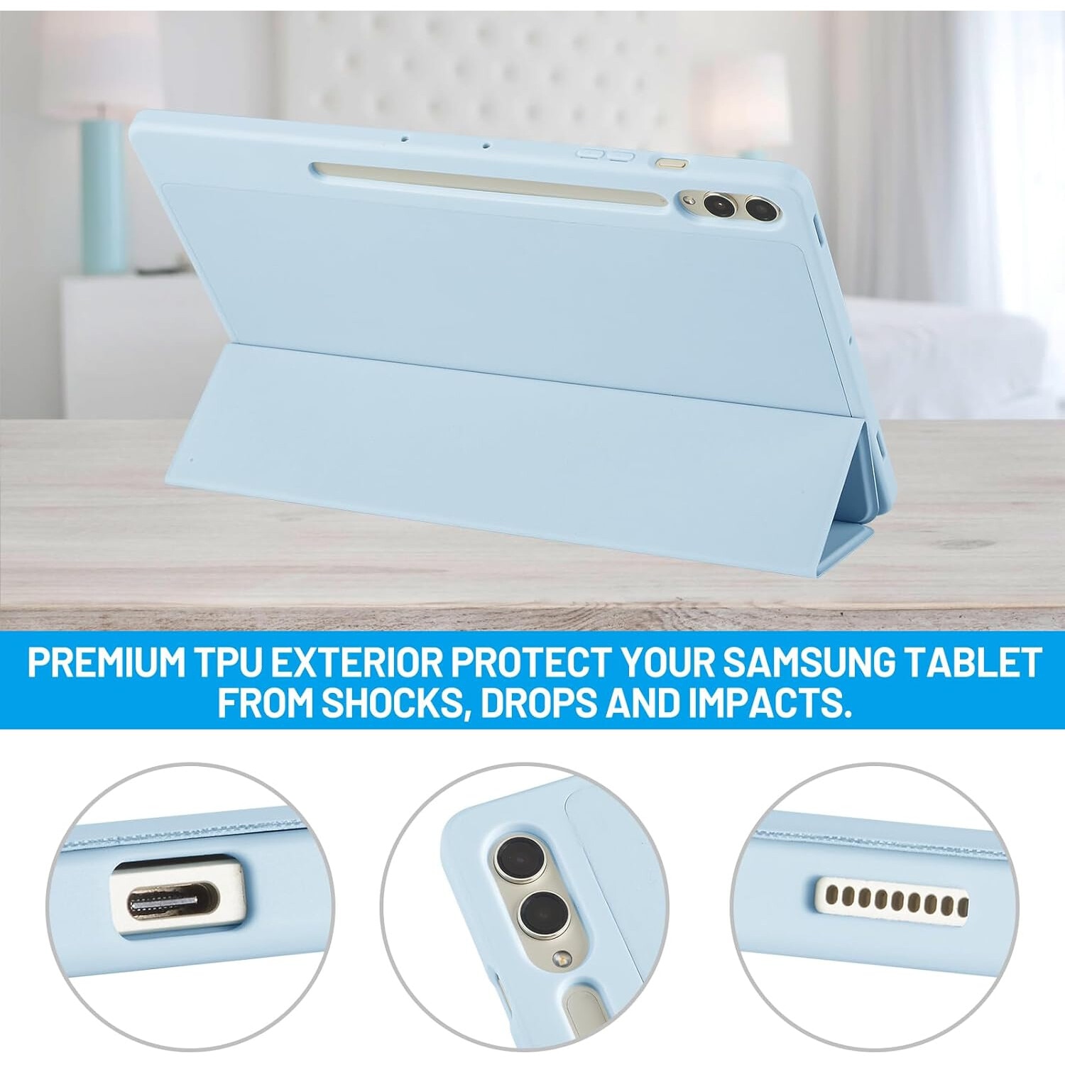 Husa pentru Samsung Galaxy Tab S10+/S9+/S9Fe+, 12.4", Sigloo, UltraSlim tip stand functie sleep/wake-up si slot pentru S-Pen Blue