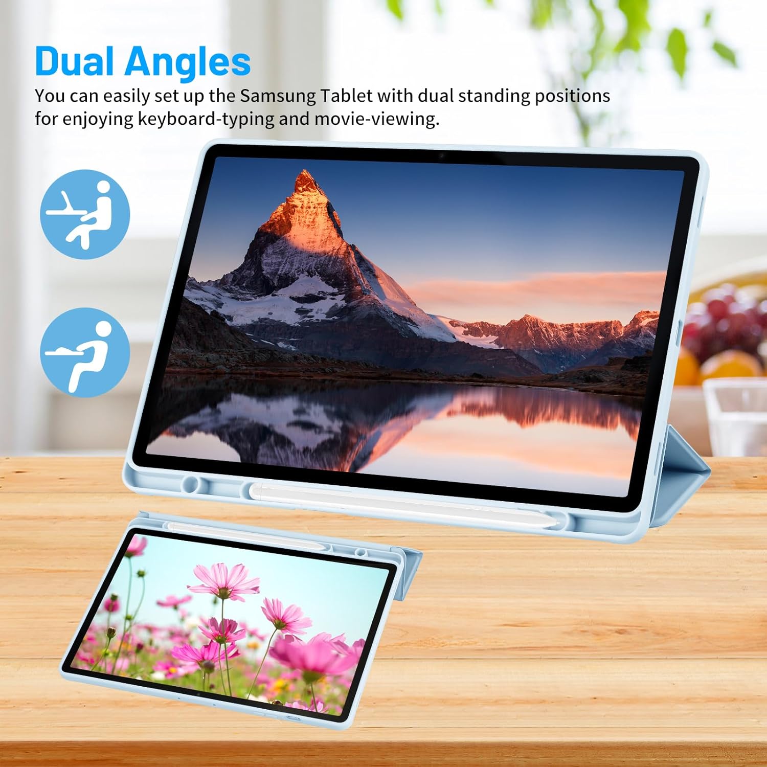 Husa pentru Samsung Galaxy Tab S10+/S9+/S9Fe+, 12.4", Sigloo, UltraSlim tip stand functie sleep/wake-up si slot pentru S-Pen Blue