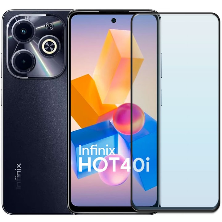 Folie din sticla securizata pentru Infinix HOT 40i, HAMSTERBOX Glass Shield, Protectie completa ecran, Full face, Aplicare rapida, Case Friendly, Transparenta