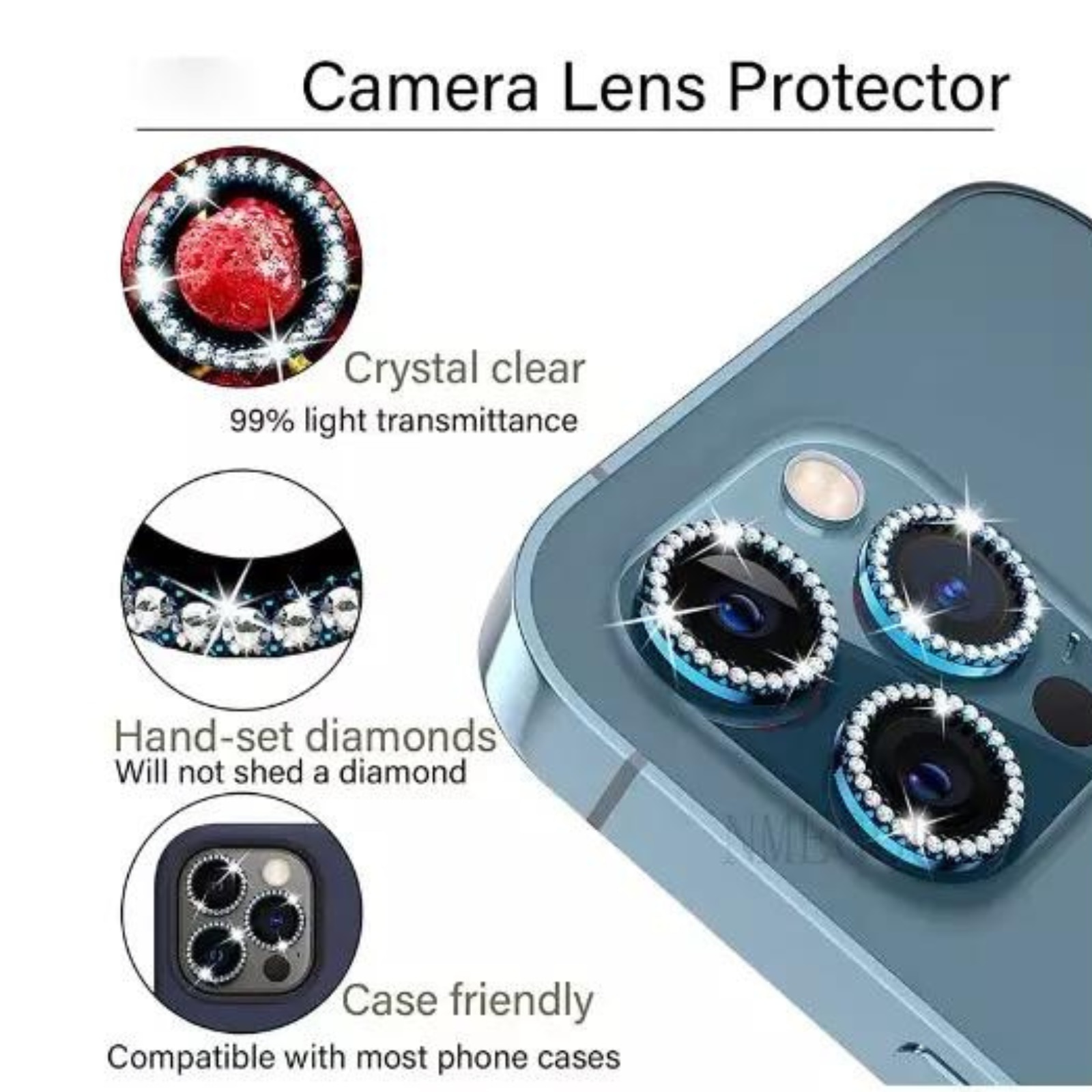 Protectie Camera Diamond Style Silver pentru iPhone 14/ 14 Plus