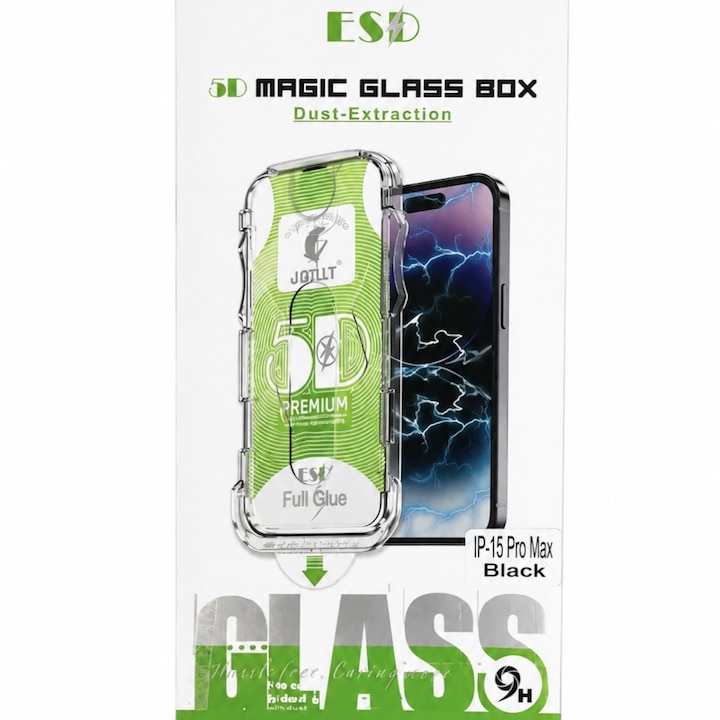 Folie Sticla Securizata pentru iPhone 15 Pro Max - Aplicator Rapid Inclus, Montaj fara Bule, Protectie HD Premium