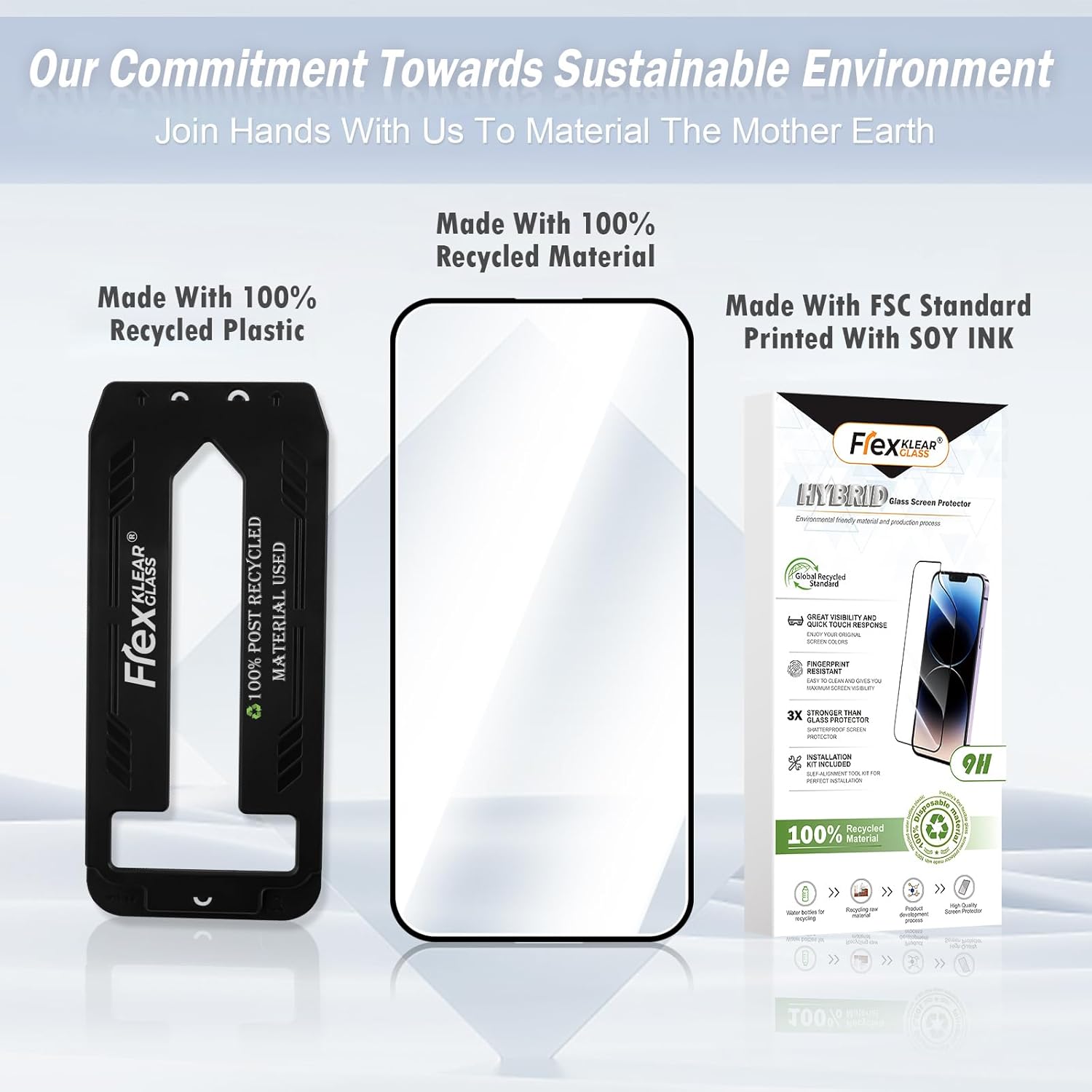 Folie de sticla securizata hibrida, Flexklearglass®, pentru iPhone 15 Pro / 15 / 15 PLUS / 15 Pro Max, 9H duritate, instalare automata, Ultra HD, anti-amprente, anti-zgarieturi, anti-soc