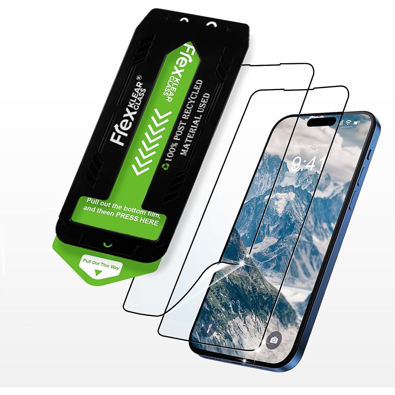 Folie de sticla securizata hibrida, Flexklearglass®, pentru iPhone 15 Pro / 15 / 15 PLUS / 15 Pro Max, 9H duritate, instalare automata, Ultra HD, anti-amprente, anti-zgarieturi, anti-soc
