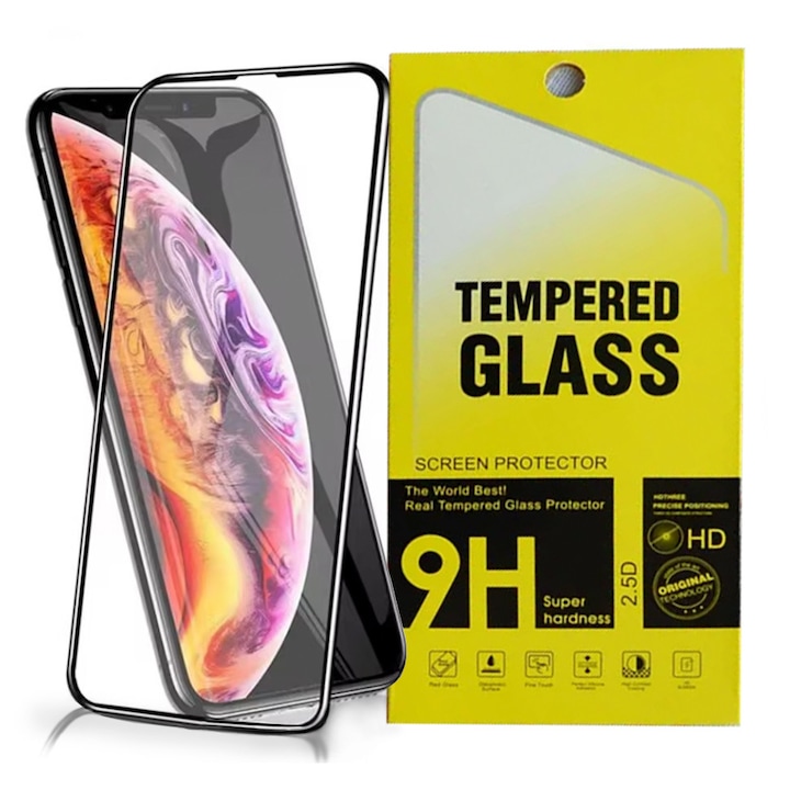 Folie de protectie ecran, compatibila Apple iPhone 15, Sticla securizata, Full Face, Full Glue, 9D, Neagra