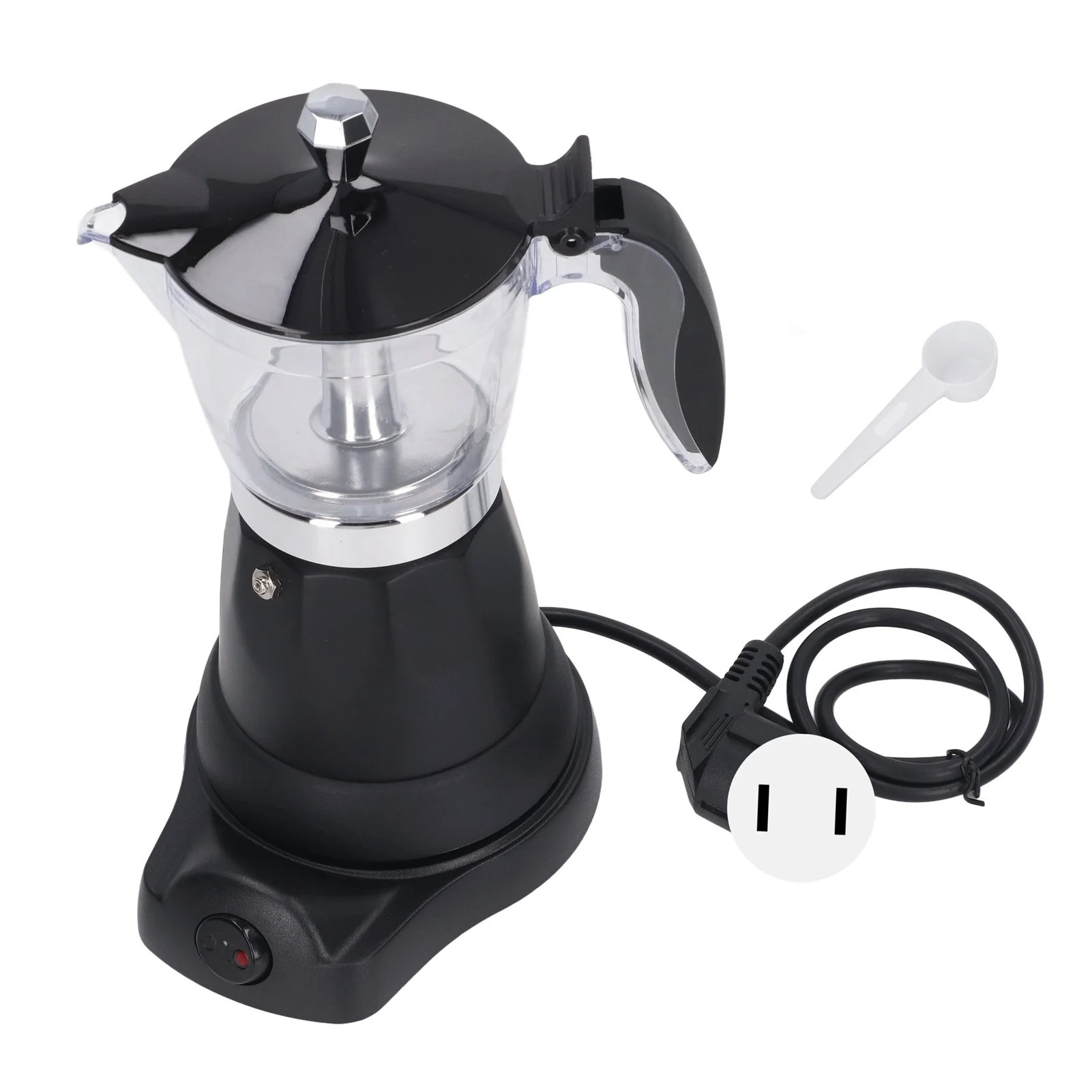 Espressor electric ZYBLSSBB LSM2xh10308-BCS0065406, ibric italian portabil 6 cesti (300 ml), capac transparent, baza neagra, 110V