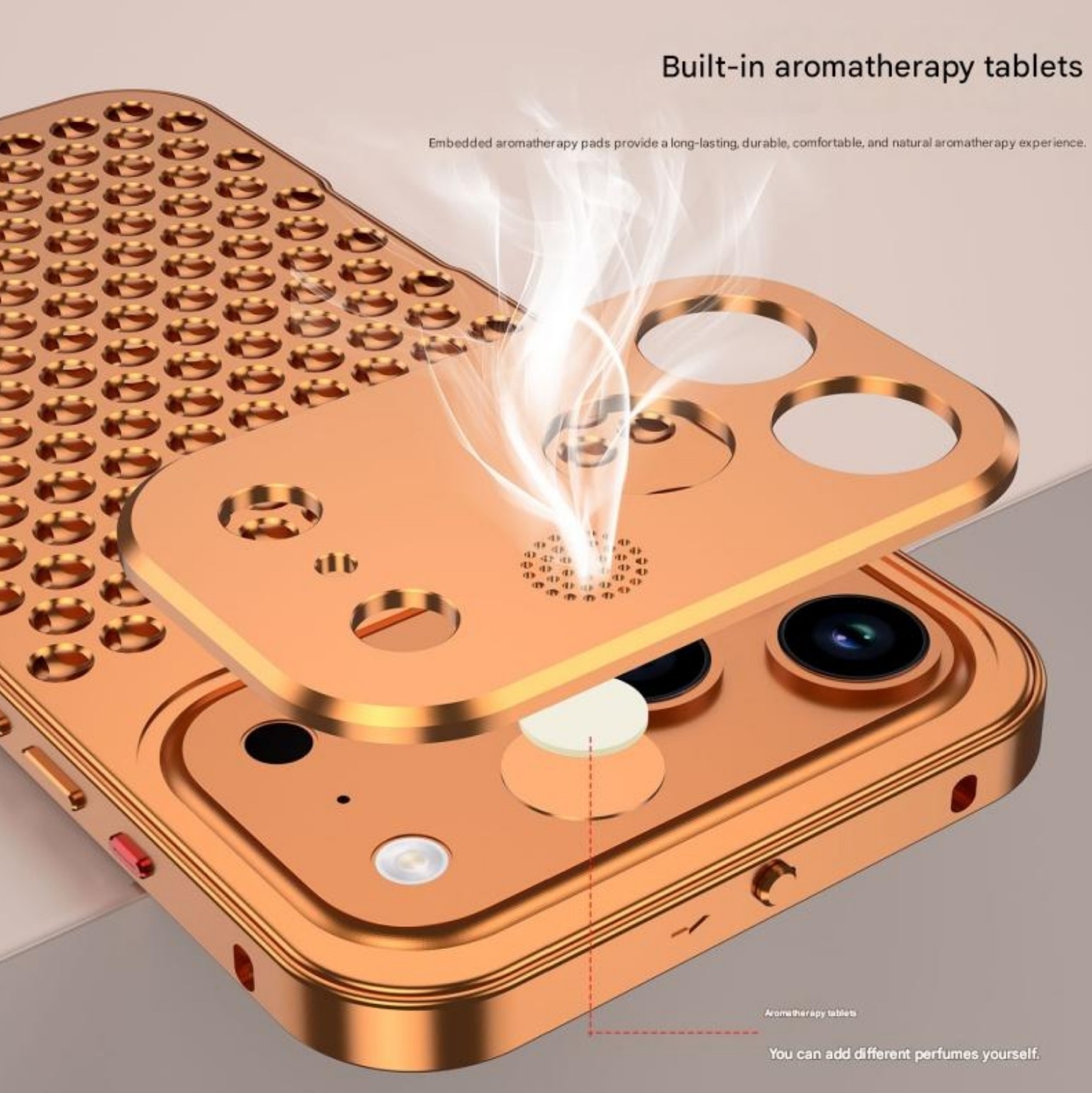 Husa din Aluminiu pentru iPhone 17 Pro Max, Gauri Disipare Termica 3D, Aroma Integrata, Albastru