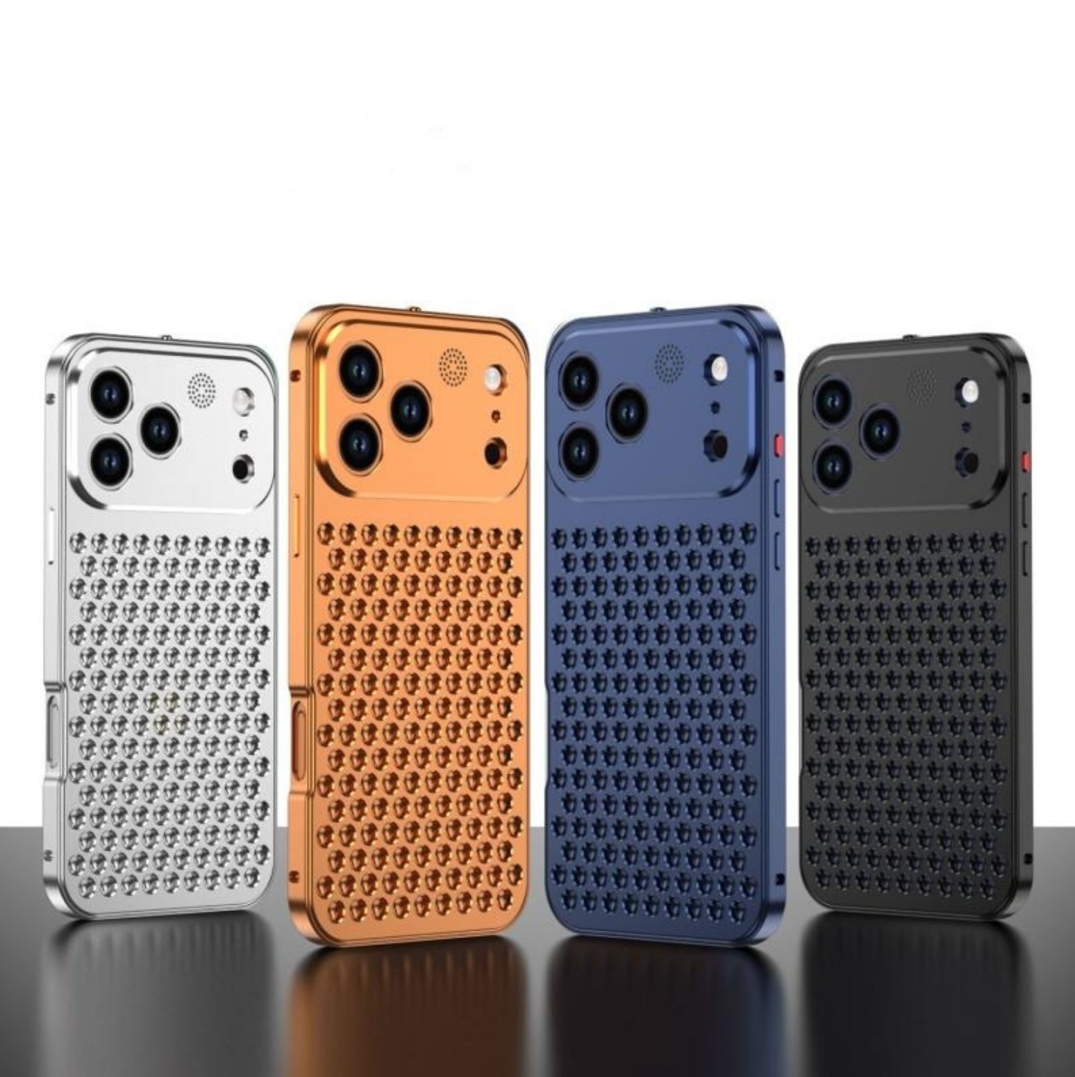 Husa din Aluminiu pentru iPhone 17 Pro Max, Gauri Disipare Termica 3D, Aroma Integrata, Albastru