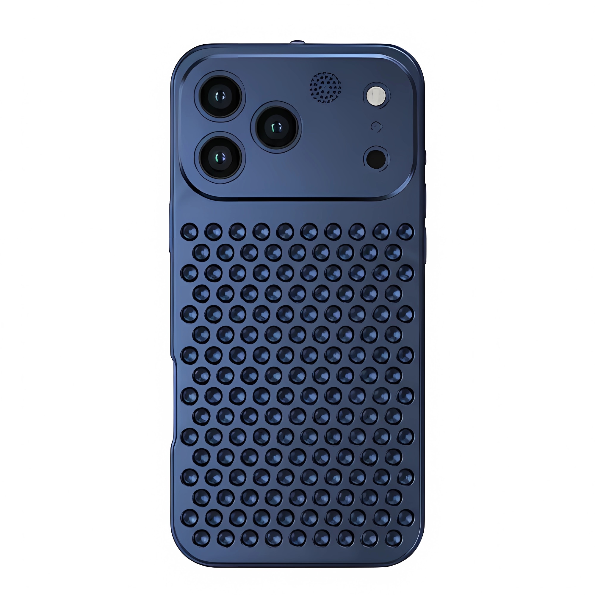 Husa din Aluminiu pentru iPhone 17 Pro Max, Gauri Disipare Termica 3D, Aroma Integrata, Albastru