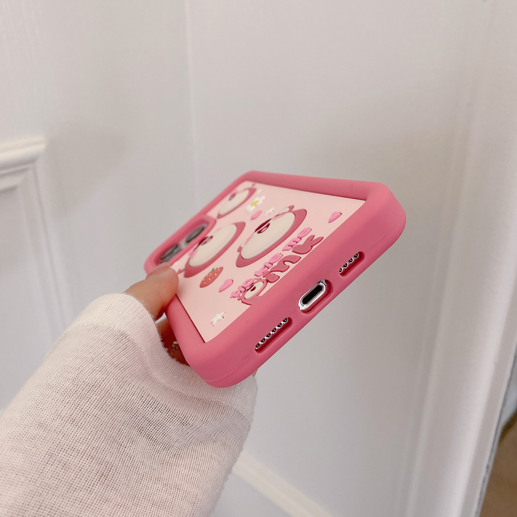 Husa de telefon draguta Lotso 3D cu capsuni, compatibila cu iPhone 13 Pro